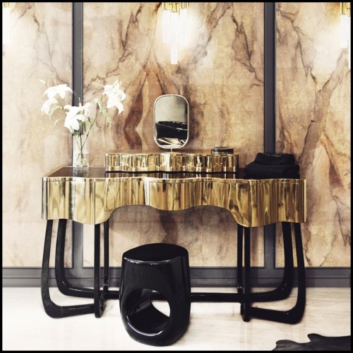 Console Table coated with solid polished brass and Mirror with Gold Plated Edge 169-Curvy Room