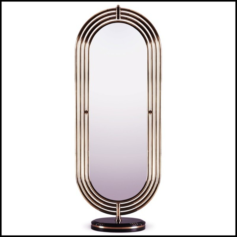 Miroir sur socle avec cadre tubulaire en laiton poli et système d'éclairage Led 169-Brass Tubular