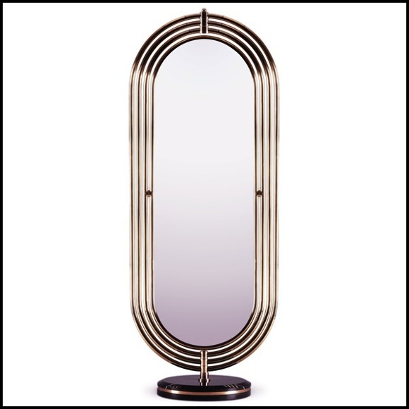 Floor mirror with polished brass tubular frame structure and Led light system 169-Brass Tubular