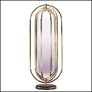 Floor mirror with polished brass tubular frame structure and Led light system 169-Brass Tubular