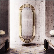 Floor mirror with polished brass tubular frame structure and Led light system 169-Brass Tubular