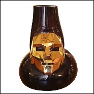Vase made with hand blown black glass and with mask in bronze with gold finish 104-Venise Mask