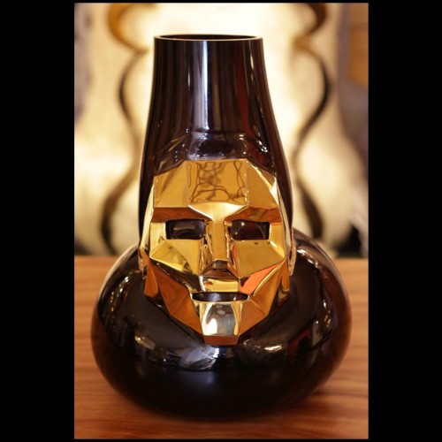 Vase en verre noir soufflé à la main et avec masque en bronze finition Gold 104-Venise Mask