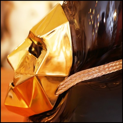 Vase made with hand blown black glass and with mask in bronze with gold finish 104-Venise Mask