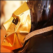 Vase made with hand blown black glass and with mask in bronze with gold finish 104-Venise Mask