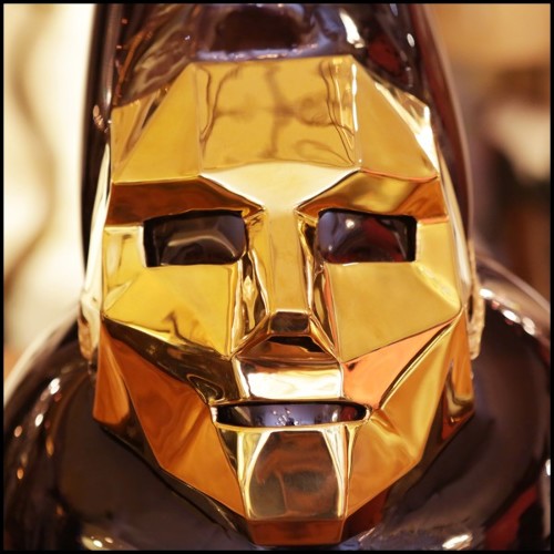 Vase en verre noir soufflé à la main et avec masque en bronze finition Gold 104-Venise Mask