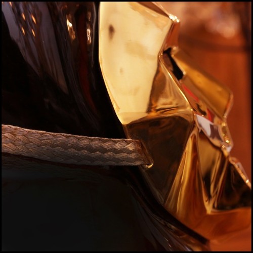 Vase en verre noir soufflé à la main et avec masque en bronze finition Gold 104-Venise Mask