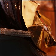 Vase made with hand blown black glass and with mask in bronze with gold finish 104-Venise Mask