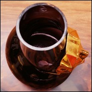 Vase made with hand blown black glass and with mask in bronze with gold finish 104-Venise Mask