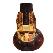 Vase en verre noir soufflé à la main avec masque en bronze finition Gold 104-Egyptian Cat