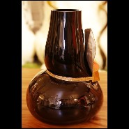 Vase made with hand blown black glass and with mask in bronze with gold finish 104-Egyptian Cat