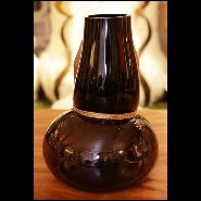 Vase made with hand blown black glass and with mask in bronze with gold finish 104-Egyptian Cat