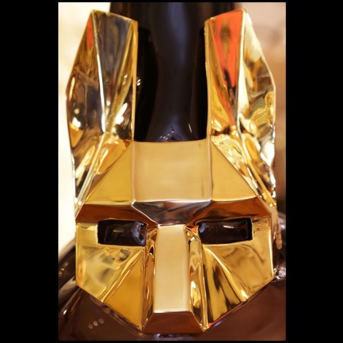 Vase en verre noir soufflé à la main avec masque en bronze finition Gold 104-Egyptian Cat