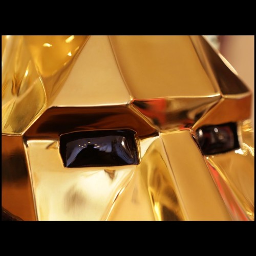 Vase en verre noir soufflé à la main avec masque en bronze finition Gold 104-Egyptian Cat