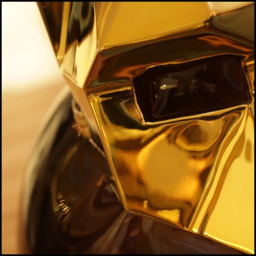 Vase en verre noir soufflé à la main avec masque en bronze finition Gold 104-Egyptian Cat