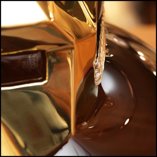 Vase en verre noir soufflé à la main avec masque en bronze finition Gold 104-Egyptian Cat