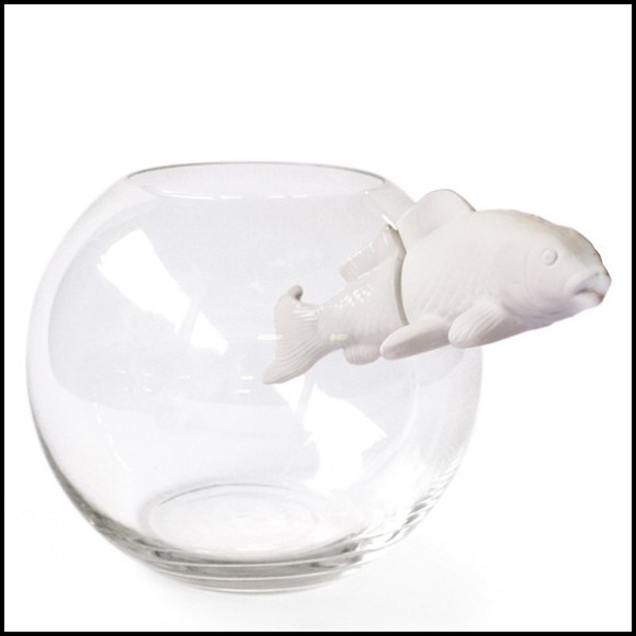 Vase with clear glass and fish in white ceramic 104-White Fish