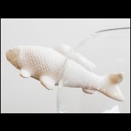 Vase en verre clair avec poisson en céramique blanche 104-White Fish