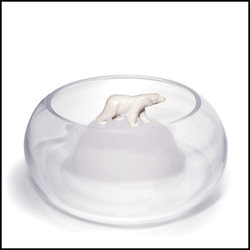 Round Cup with clear glass and with bear in white ceramic 104-Bear Round