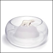 Coupe ronde en verre clair avec ours en céramique blanche 104-Bear Round
