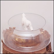 Coupe ronde en verre clair avec ours en céramique blanche 104-Bear Round