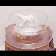 Round Cup with clear glass and with bear in white ceramic 104-Bear Round