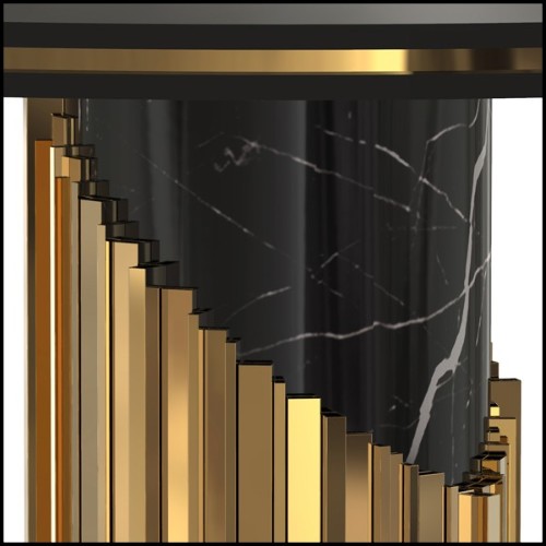 Table with black lacquered wood top and polished brass rods around a black marble base 164-Maxima Round