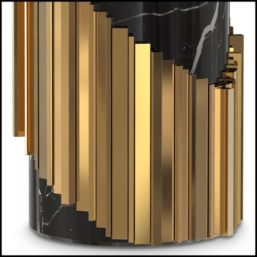 Table avec plateau en bois laqué noir et tiges en laiton poli autour d'une base en marbre noir 164-Maxima Round