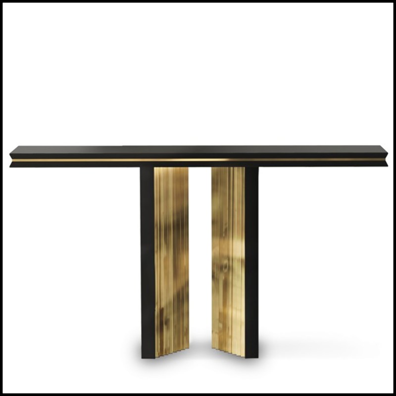 Console avec structure en bois laqué noir et laiton massif poli plaqué Gold 164-Maxima