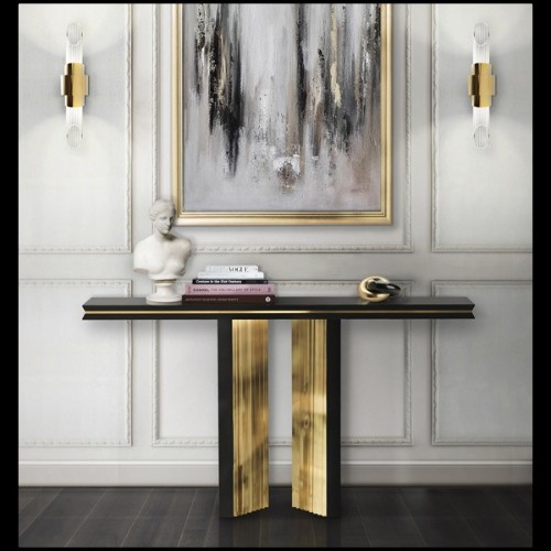 Console table with wooden black lacquered structure and with gold plated solid polished brass 164-Maxima