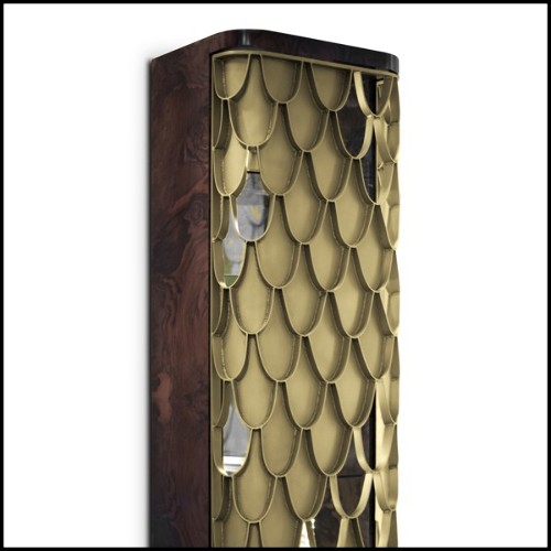 Cabinet avec structure en racine de noyer massif verni et avec porte en laiton massif finition vintage 169-Carpus Shelves