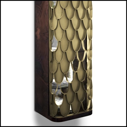 Cabinet avec structure en racine de noyer massif verni et avec porte en laiton massif finition vintage 169-Carpus Shelves