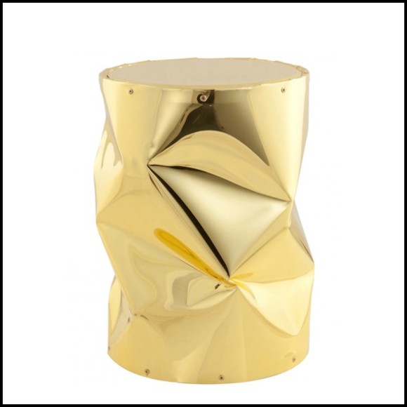 Stool with structure in strained polished aluminium in gold finish 107-Bumpy Medium