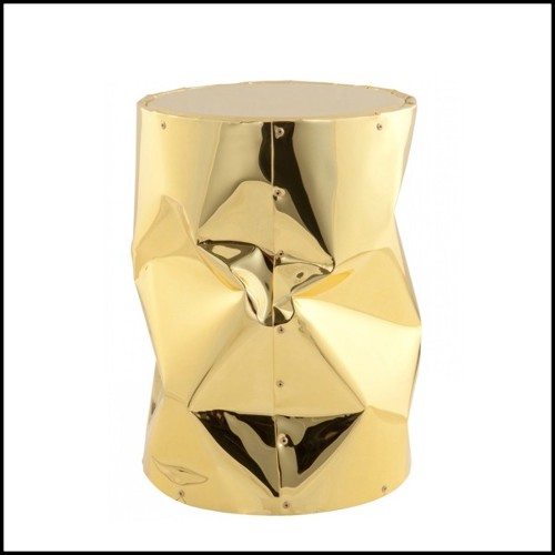 Stool with structure in strained polished aluminium in gold finish 107-Bumpy Medium