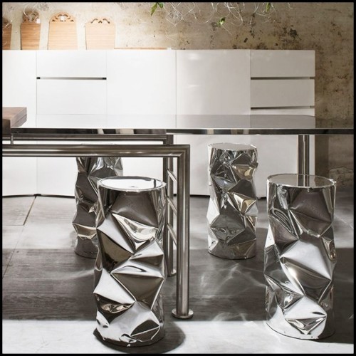 Tabouret avec structure en aluminium poli tordue finition Gold ou chromée 107-Bumpy Large