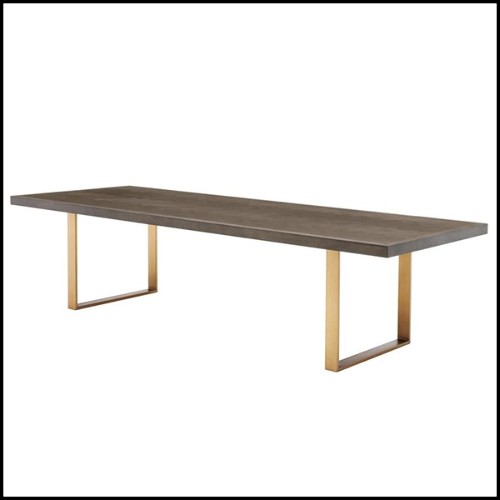 Table avec structure en chêne marron et piétement en acier inoxydable finition laiton brossé 24-Baltazar