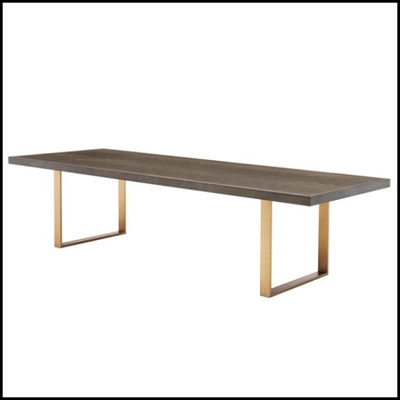 Dining table with structure in brown oak veneer finish and base in stainless steel with brushed brass finish 24-Baltazar