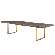 Table avec structure en chêne marron et piétement en acier inoxydable finition laiton brossé 24-Baltazar