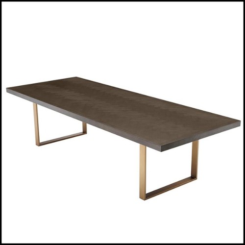 Table avec structure en chêne marron et piétement en acier inoxydable finition laiton brossé 24-Baltazar