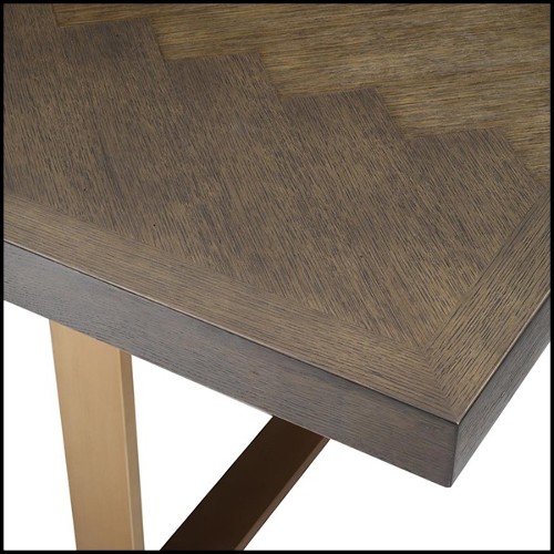 Dining table with structure in brown oak veneer finish and base in stainless steel with brushed brass finish 24-Baltazar