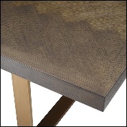 Dining table with structure in brown oak veneer finish and base in stainless steel with brushed brass finish 24-Baltazar