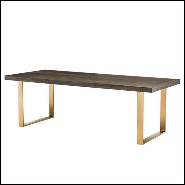 Table avec structure en chêne marron et piétement en acier inoxydable finition laiton brossé 24-Baltazar
