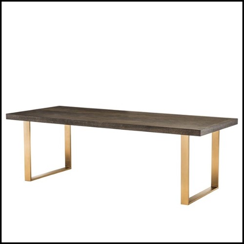 Table avec structure en chêne marron et piétement en acier inoxydable finition laiton brossé 24-Baltazar