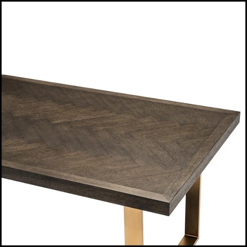 Table avec structure en chêne marron et piétement en acier inoxydable finition laiton brossé 24-Baltazar