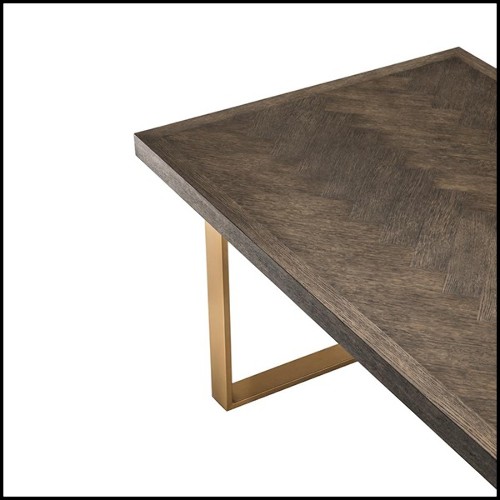 Dining table with structure in brown oak veneer finish and base in stainless steel with brushed brass finish 24-Baltazar