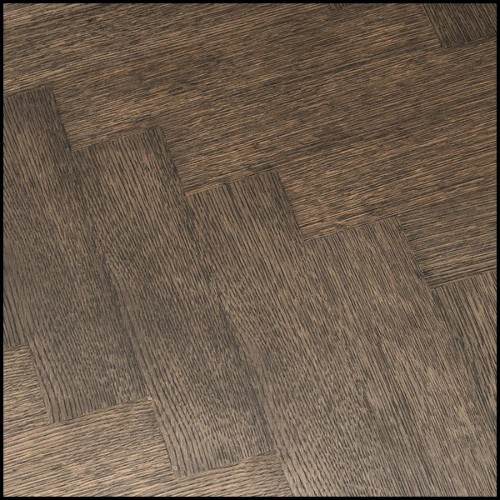 Dining table with structure in brown oak veneer finish and base in stainless steel with brushed brass finish 24-Baltazar