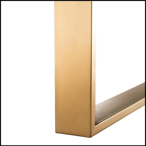 Dining table with structure in brown oak veneer finish and base in stainless steel with brushed brass finish 24-Baltazar