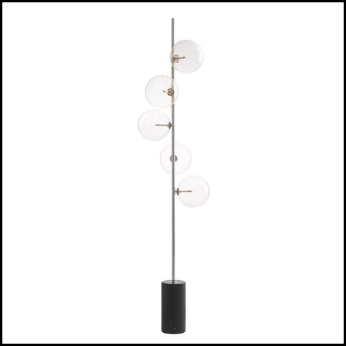 Floor Lamp in antique brass finish or nickel finish with white or clear glass and black marble base 24-Exo