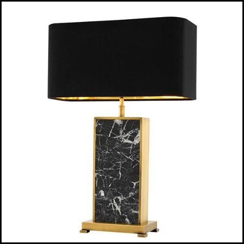Lampe de table avec structure finition laiton antique et marbre noir 24-Flat Marble