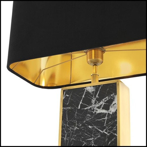 Lampe de table avec structure finition laiton antique et marbre noir 24-Flat Marble
